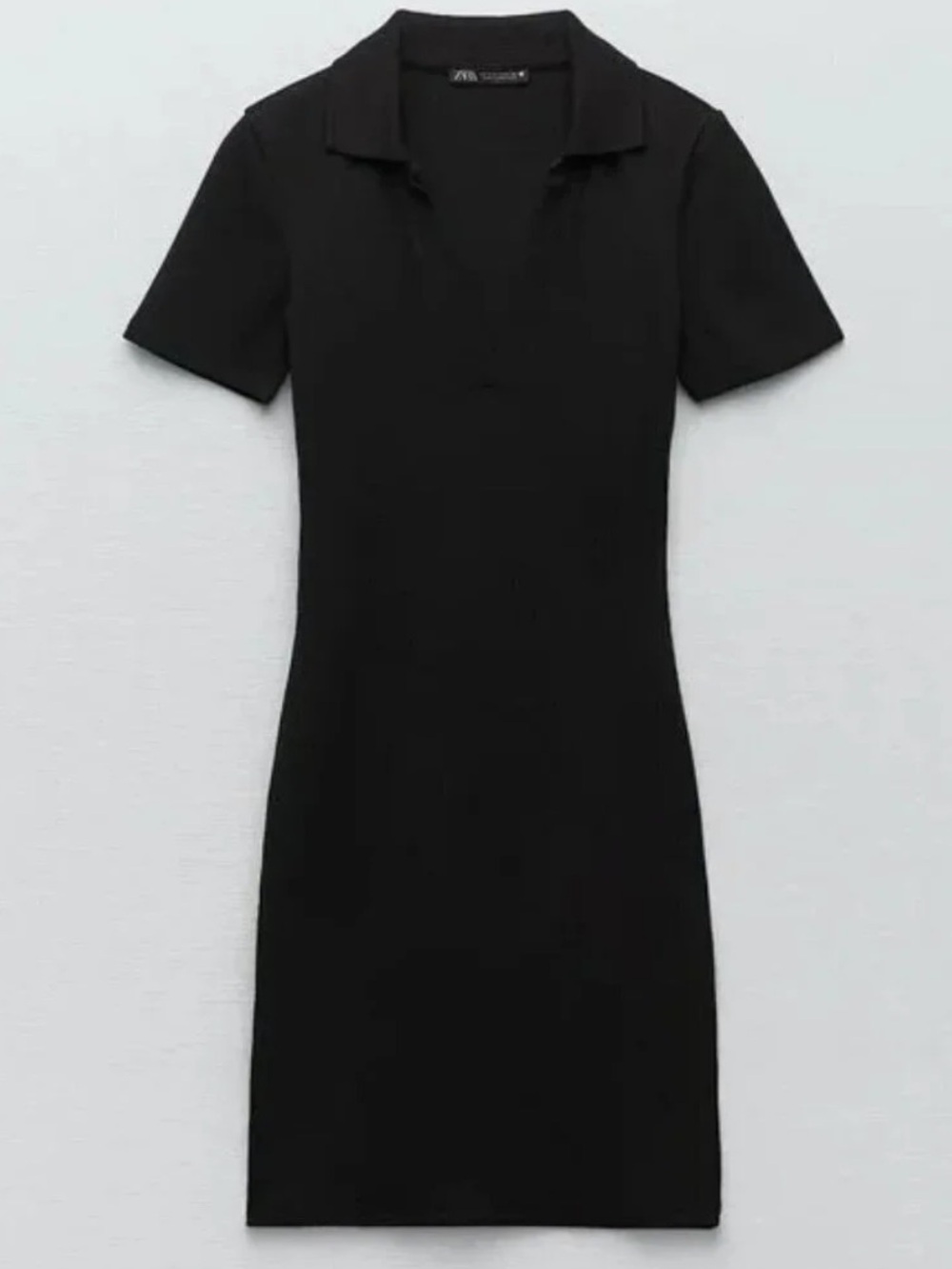 Zara Black Ribbed Polo Collar Knit Dress